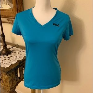 FILA Blue Sport short sleeve activewear V neck top